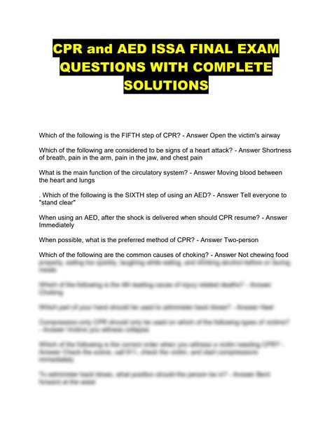 cpr and aed final exam issa|Cpr and aed issa final exam questions with complete。